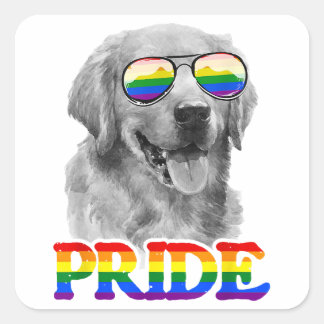 LGBT Golden Retriever Gay Pride Regenbogenflagge L Quadratischer Aufkleber