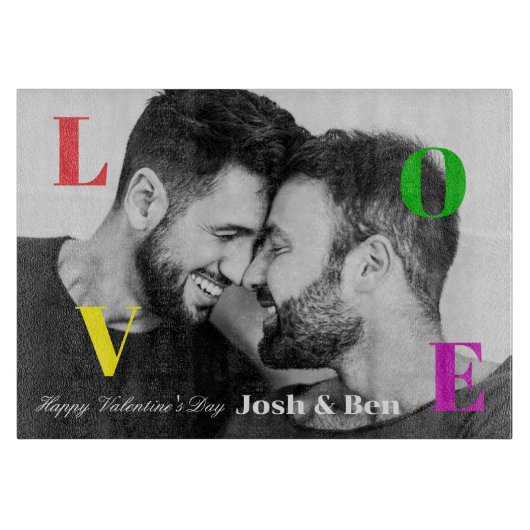 LGBT Happy Valentine's Day Custom Foto Monogram Schneidebrett (Vorderseite)