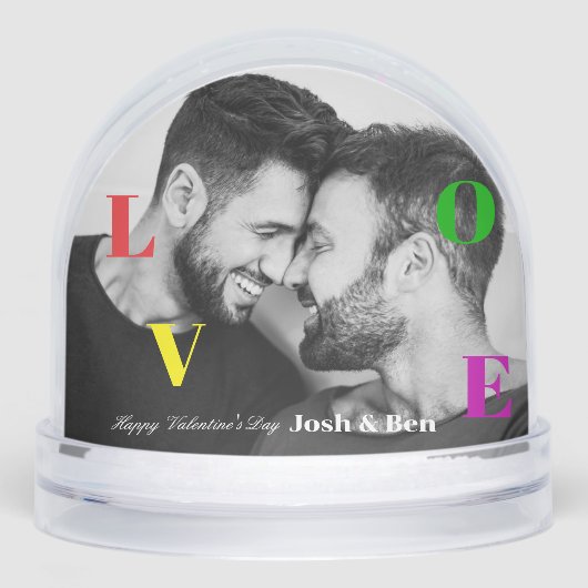 LGBT Happy Valentine's Day Custom Photo Monogram Schneekugeln (Vorderseite)