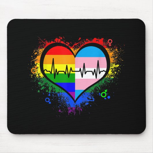 LGBT Heartbeat EKG Shirt Gay Lesbian Transgender L Mousepad (Vorne)