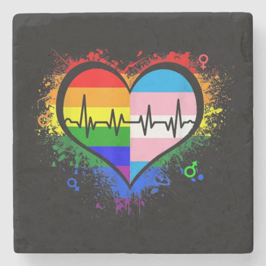 LGBT Heartbeat EKG Shirt Gay Lesbian Transgender L Steinuntersetzer (Vorderseite)
