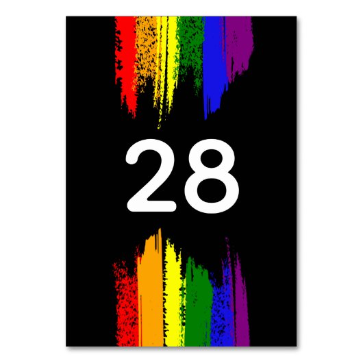 LGBT-Hochzeit mit schwarzem Paint Strokes Pride Fl Tischnummer (Rückseite)