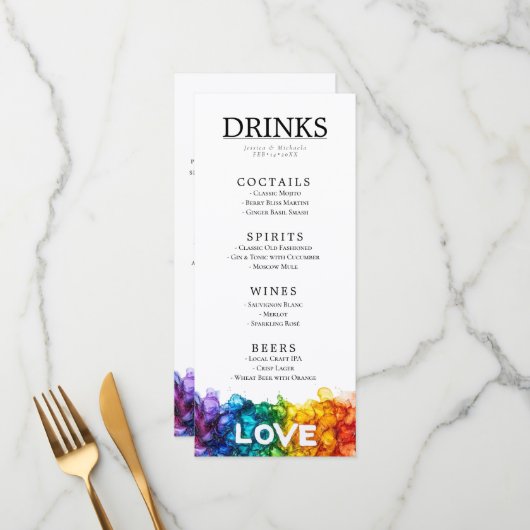 🌈 LGBT + hübscher Text mit Liebe Menükarte (Vorderseite/Rückseite Beispiel)