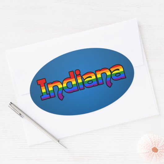 LGBT Indiana Rainbow text Oval Sticker (Umschlag)
