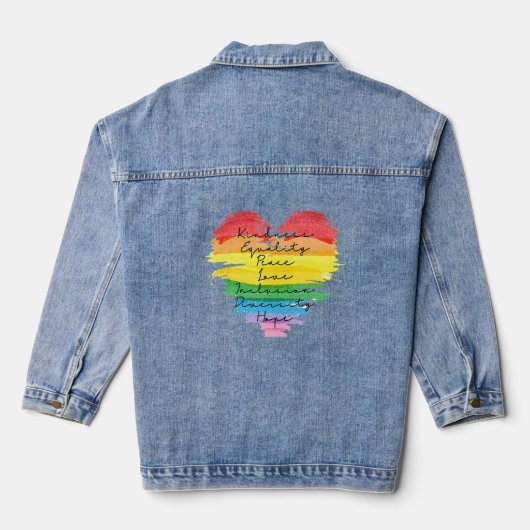 LGBT+ Kindness Peace Equality Liebe Inklusive Tauc Jeansjacke (Rückseite)