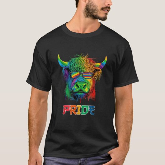 LGBT Lesbischer Gay Pride Scottish Highland Cow T  T-Shirt (Vorderseite)