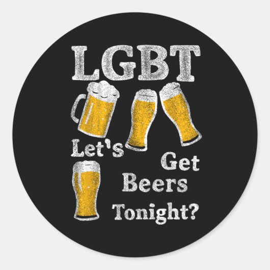 Lgbt Let's Get Beers Tonight Beer Saying Funny Gra Runder Aufkleber (Vorderseite)