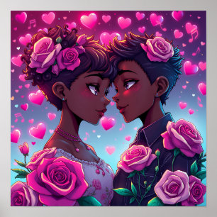 LGBT-Liebe   Afroamerikanisches Anime Couple Poster