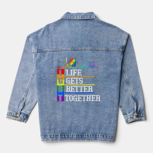 Lgbt Life - Gets - Better - Together Heartbeat Rai Jeansjacke (Rückseite)