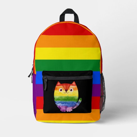 LGBT Niedlich Cat Monogram Rainbow Prix Bedruckter Rucksack (Vorderseite)