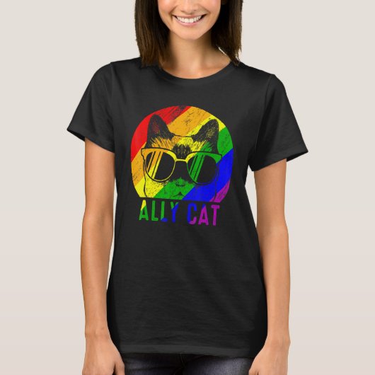 Lgbt Pride Ally Cat Rainbow Flag Gay Lesbian Supp T-Shirt (Vorderseite)