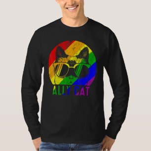 Lgbt Pride Ally Cat Rainbow Flag Gay Lesbian Supp T-Shirt