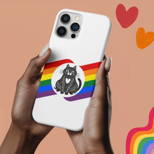 LGBT Pride Black & White Folk Art Kat iPhone Fall 16 Hülle