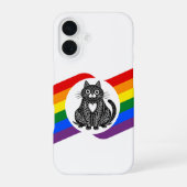 LGBT Pride Black & White Folk Art Kat iPhone Fall 16 Hülle (Rückseite)