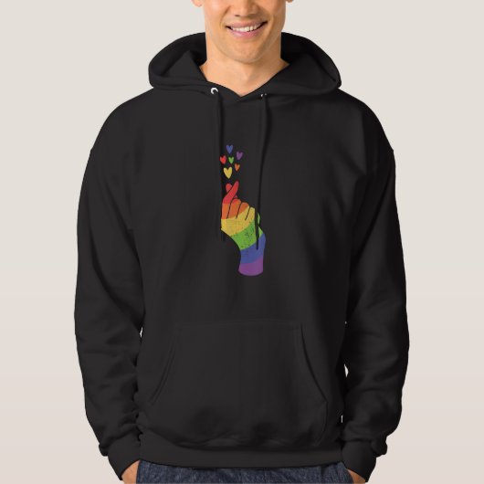 LGBT Pride Equality LGBTQ Hand Heart Rainbow Gay L Hoodie (Vorderseite)