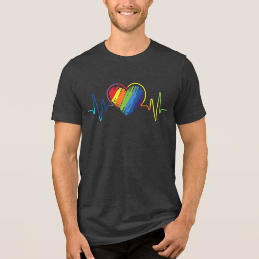 LGBT Pride Gay Lesbian Moderner Rainbow Heartbeat Tri-Blend Shirt (Vorderseite)