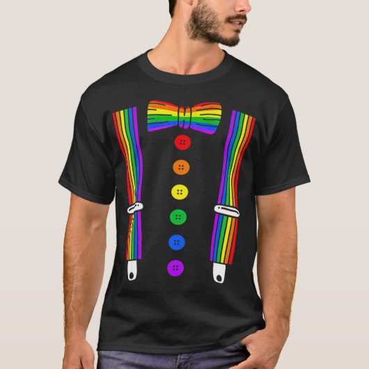 LGBT Pride Gay Rainbow Tuxedo Suspenders T -standa T-Shirt (Vorderseite)