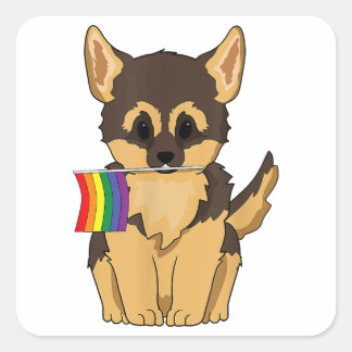 LGBT Pride German Shepherd Dog Regenbogenflagge Ga Quadratischer Aufkleber