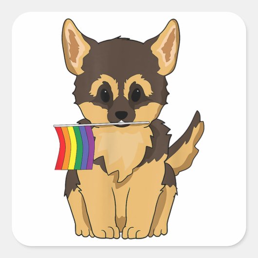 LGBT Pride German Shepherd Dog Regenbogenflagge Ga Quadratischer Aufkleber (Vorderseite)