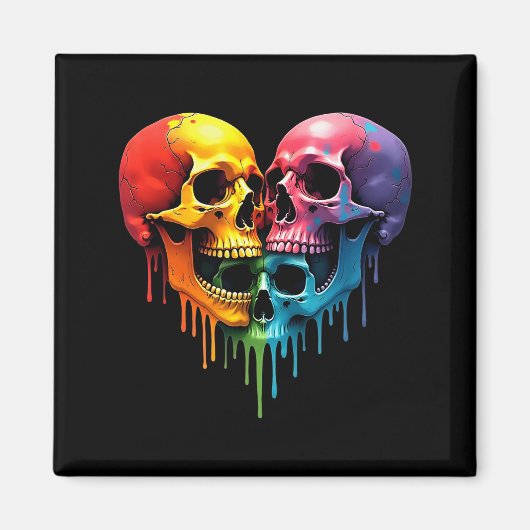 Lgbt Pride Halloween Horror Skeleton Skull Rainbow Magnet (Vorne)