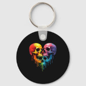 Lgbt Pride Halloween Horror Skeleton Skull Rainbow Schlüsselanhänger (Vorderseite)