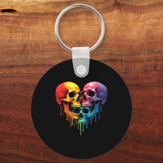Lgbt Pride Halloween Horror Skeleton Skull Rainbow Schlüsselanhänger (Vorderseite)