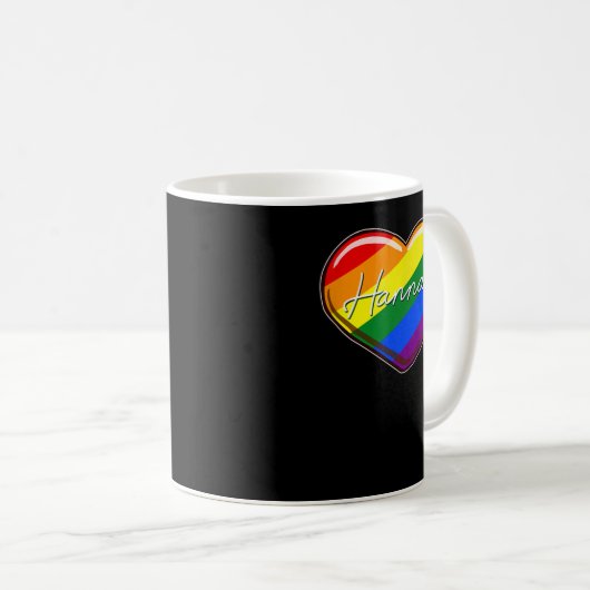 LGBT Pride Heart - Vorname Hannah Rainbow Heart Kaffeetasse (VorderseiteRechts)
