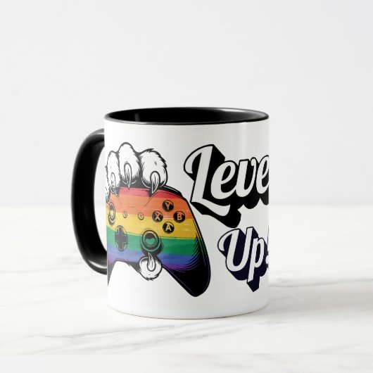 LGBT Pride Level Up Tiger Pfoten Controller Tasse (Vorderseite Links)