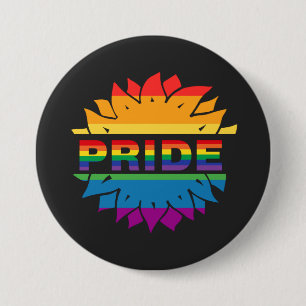 LGBT+Pride-Liebe. Blume mit Regenbogenfarben Button