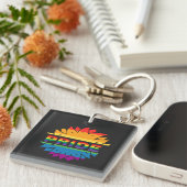 LGBT+Pride Liebe Regenbogen Blume Schaltfläche Fla Schlüsselanhänger (Vorderseite rechts)