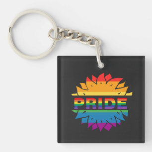 LGBT+Pride Liebe. Regenbogen-Blumen-Button-Magnet Schlüsselanhänger