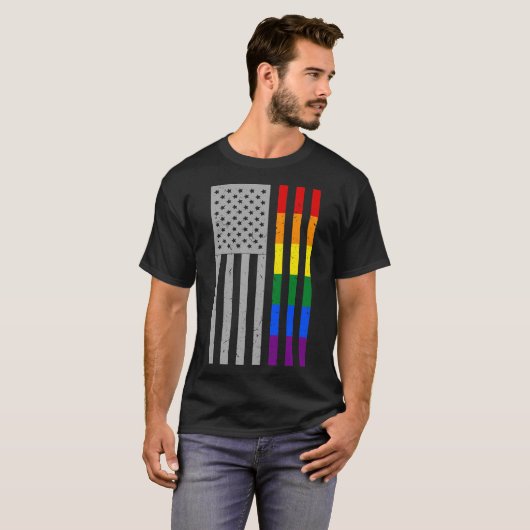 LGBT Pride Monat Amerikanische Flag-Regenbogenfarb T-Shirt (Vorne ganz)