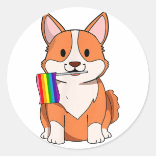LGBT Pride Niedlich Corgi Hund mit Regenbogenflagg Runder Aufkleber
