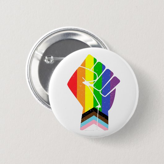LGBT Pride (Progress) Flag mit erhöhter Faust Button (Vorne & Hinten)