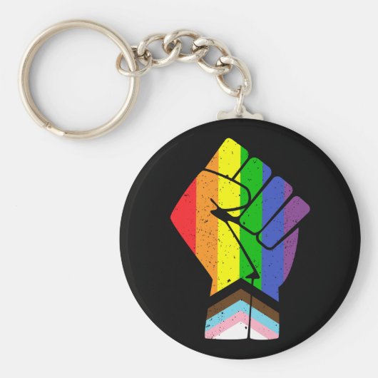 LGBT Pride (Progress) Flag mit erhöhter Faust Schlüsselanhänger (Vorne)