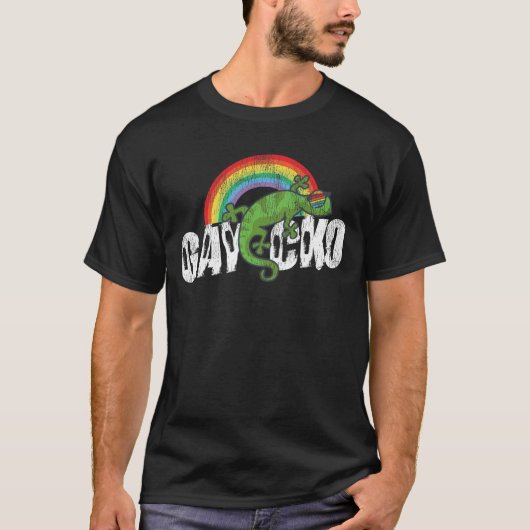 LGBT Pride Rainbow Gaycko Gecko Lizard Retro T-Shirt (Vorderseite)