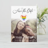 LGBT Pride Rainbow Heart Lesbian Gay Photo Save The Date (Stehend Vorderseite)