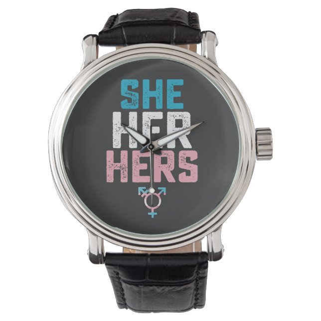 LGBT Prix sie ihre Trans Transgender Pronouns Armbanduhr (Vorderseite)