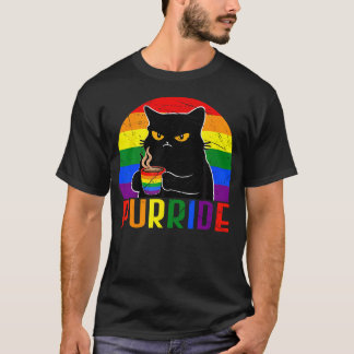 Lgbt Purride Katze Kaffee Regenbogenflagge Verbünd T-Shirt