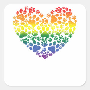 LGBT-Q Dog Paw Print Gay Pride Rainbow Heart Men W Quadratischer Aufkleber