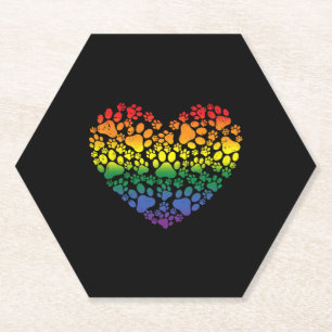 LGBT Q Dog Paw Print Gay Pride Regenbogen Herz Untersetzer
