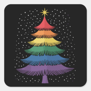 LGBT-Q Pride-Weihnachtsbaum-Pyjama-Regenbogenflagg Quadratischer Aufkleber