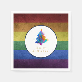 LGBT Rainbow Christmas Tree Party Gay Pride Flag Serviette