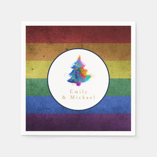 LGBT Rainbow Christmas Tree Party Gay Pride Flag Serviette (Vorderseite)