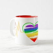 Lgbt Rainbow Heart Line Zweifarbige Tasse (Vorderseite Links)