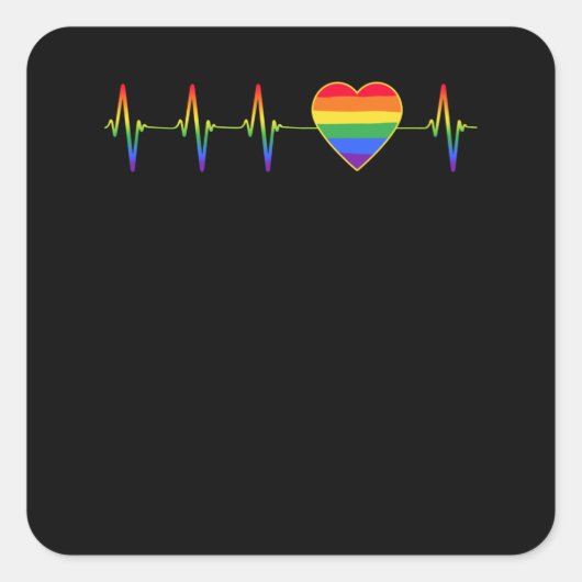 LGBT Rainbow Heartbeat EKG Quadratischer Aufkleber (Vorderseite)