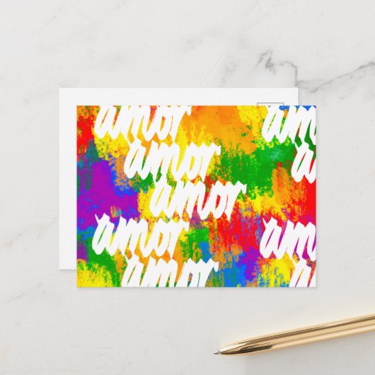 LGBT Rainbow-Pinselstriche Amor Kalligraphie P Postkarte (Vorderseite/Rückseite Beispiel)