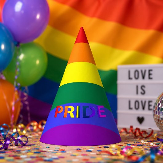 LGBT Rainbow Pride Flag & Pride Text Party Hat Partyhütchen