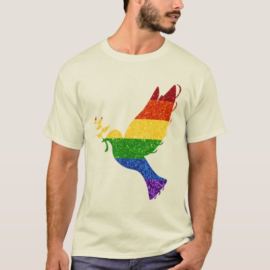 LGBT Rainbow Pride Glitzer Peace Dove T-Shirt (Vorderseite)