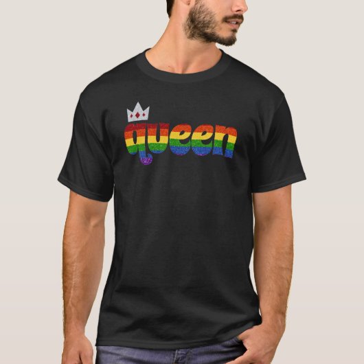 LGBT Rainbow Pride Glitzer Queen T-Shirt (Vorderseite)